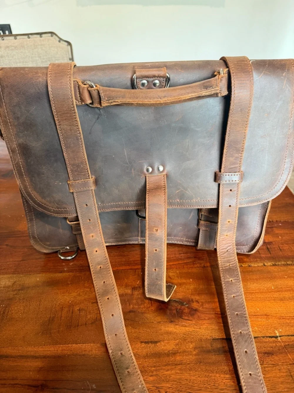 Vagarant Traveler Brown Leather Men's Briefcase with Silver Buckles
